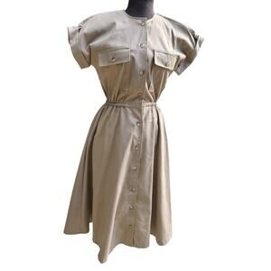 Vtg Khaki Minimalist Girl Scout Safari Midi Dress Womens Size 8 Military Utility